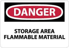 NMC - "Danger - Storage Area - Flammable Material", 10" Long x 14" Wide, Rigid Plastic Safety Sign - Rectangle, 0.05" Thick, Use for Hazardous Materials - Exact Tooling