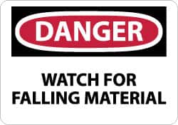 NMC - "Danger - Watch for Falling Material", 10" Long x 14" Wide, Pressure-Sensitive Vinyl Safety Sign - Rectangle, 0.004" Thick, Use for Accident Prevention - Exact Tooling