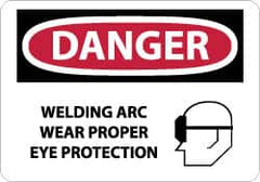 NMC - "Danger - Welding Arc Wear Proper Eye Protection", 10" Long x 14" Wide, Pressure-Sensitive Vinyl Safety Sign - Rectangle, 0.004" Thick, Use for Accident Prevention - Exact Tooling