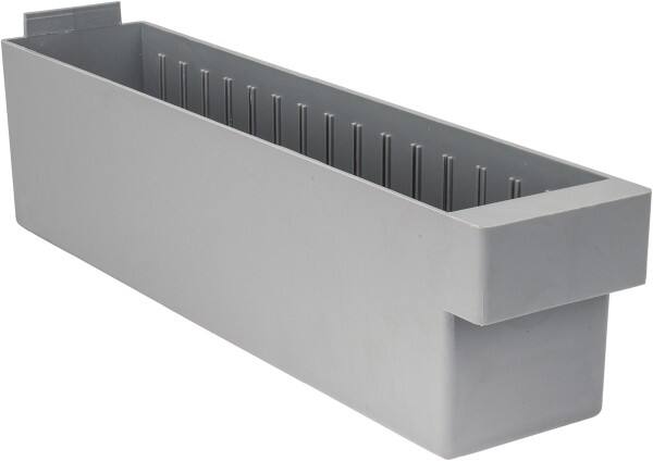Quantum Storage - 17-5/8" Deep, Gray High-Impact Polystyrene Drawer Bin - 4-5/8" High x 3-3/4" Wide x 17-5/8" Long - Exact Tooling