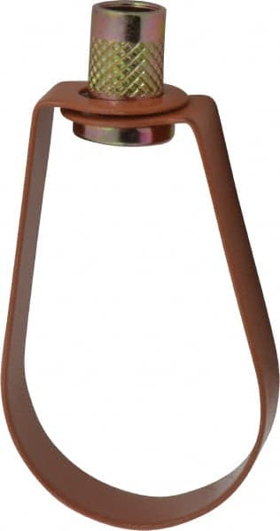 Empire - 1-1/2" Pipe, 3/8" Rod, Carbon Steel Emlok Swivel Ring Hanger - Copper Plated, 600 Lb Capacity - Exact Tooling