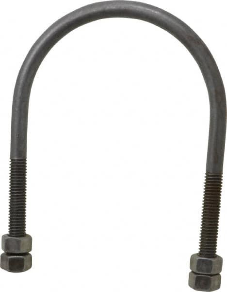 Empire - 1/2-13 UNC, 5-1/16" Long, Round U Bolt Clamp with No Mount Plate for 4" Pipe - 3" Thread Length, 4-1/2" Wide, Steel - Exact Tooling