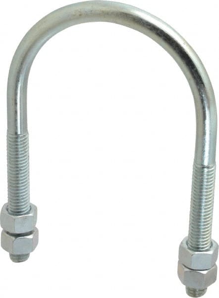 Empire - 1/2-13 UNC, 4-1/16" Long, Round U Bolt Clamp with No Mount Plate for 3" Pipe - 3" Thread Length, 4" Wide, Steel - Exact Tooling
