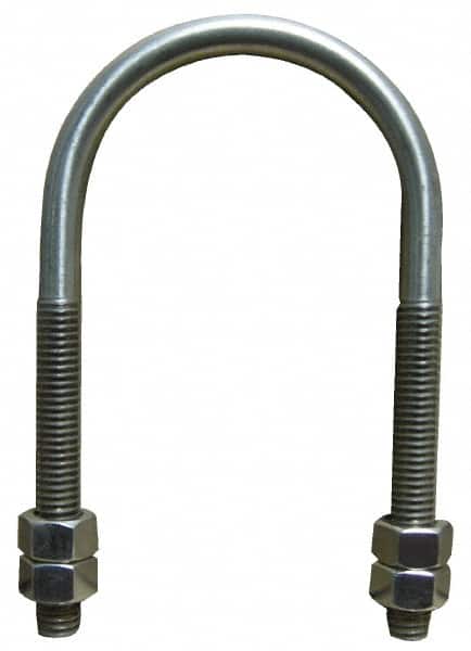 Empire - 1/4-20 UNC, 1-3/16" Long, Round U Bolt Clamp with No Mount Plate for 1/2" Pipe - 2-3/8" Thread Length, 2-3/4" Wide, Grade 304 Stainless Steel - Exact Tooling