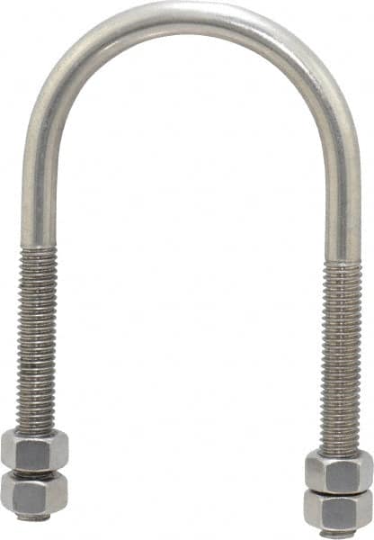 Empire - 3/8-16 UNC, 2-13/16" Long, Round U Bolt Clamp with No Mount Plate for 2" Pipe - 2-1/2" Thread Length, 3-1/4" Wide, Grade 304 Stainless Steel - Exact Tooling