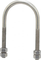 Empire - 3/8-16 UNC, 2-13/16" Long, Round U Bolt Clamp with No Mount Plate for 2" Pipe - 2-1/2" Thread Length, 3-1/4" Wide, Grade 304 Stainless Steel - Exact Tooling