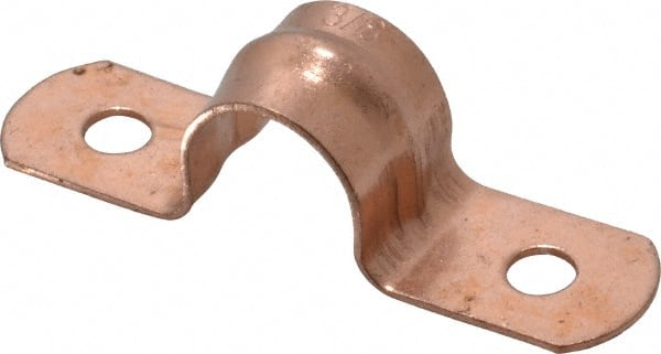 Empire - 3/8 Pipe, Carbon Steel, Copper Plated Pipe, Conduit or Tube Strap - 2 Mounting Holes - Exact Tooling
