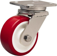 Hamilton - 5" Diam x 2" Wide x 6-1/2" OAH Top Plate Mount Swivel Caster - Polyurethane Mold on Polypropylene, 1,000 Lb Capacity, Delrin Bearing, 4 x 5" Plate - Exact Tooling