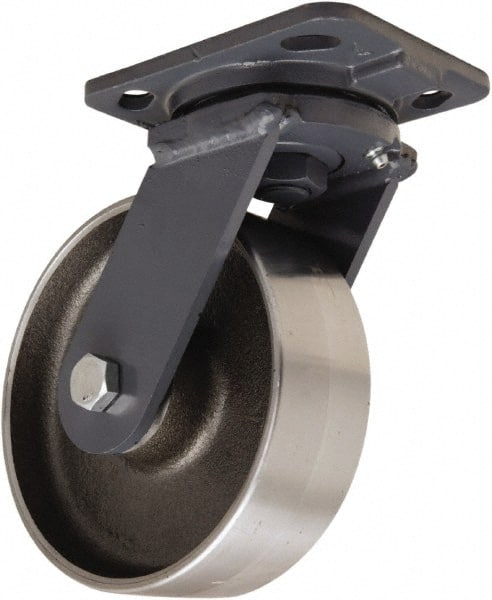 Hamilton - 6" Diam x 2" Wide x 7-1/2" OAH Top Plate Mount Swivel Caster - Forged Steel, 2,000 Lb Capacity, Tapered Roller Bearing, 4 x 5" Plate - Exact Tooling