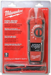 Milwaukee Tool - 2206-20, CAT IV, CAT III, Digital True RMS Clamp Meter with 0.63" Fork Jaws - 1000 VAC/VDC, 200 AC/DC Amps, Measures Voltage, Capacitance, Continuity, Current, Resistance, Temperature - Exact Tooling