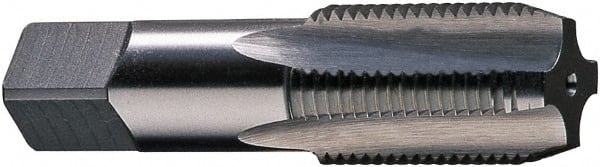 Vermont Tap & Die - 1/4-18 NPSF Thread, 4 Flute Standard Pipe Tap - 2-7/16" OAL, 1-1/16" Thread Length, 9/16" Shank Diam, Bright Finish, High Speed Steel - Exact Tooling