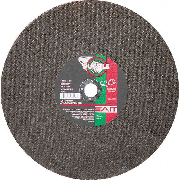Sait - 14" Aluminum Oxide Cutoff Wheel - 1/8" Thick, 20mm Arbor, 5,460 Max RPM, Use with Portable Tools - Exact Tooling