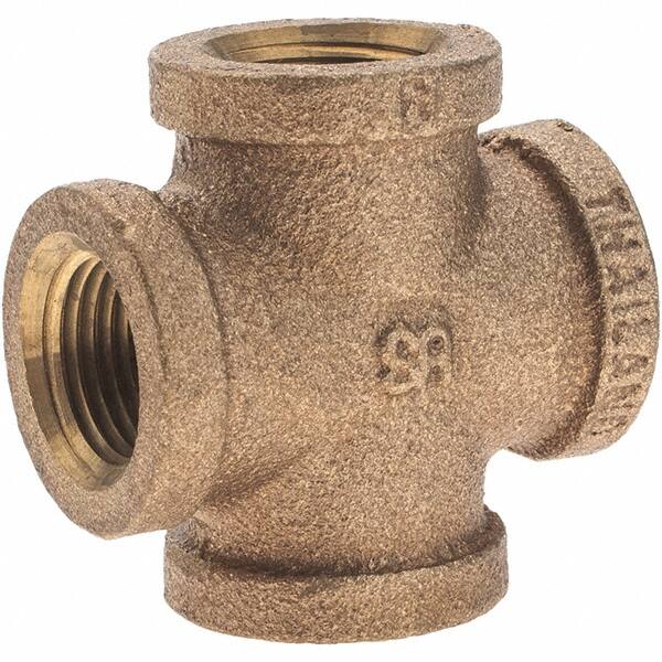 Merit Brass - Class 125, 3/8" Internal Pipe, Brass Cross - All FNPT - Exact Tooling