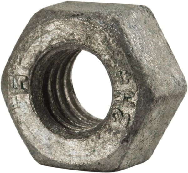 Value Collection - 5/16-18 UNC Steel Right Hand Heavy Hex Nut - 9/16" Across Flats, 19/64" High, Galvanized Finish - Exact Tooling