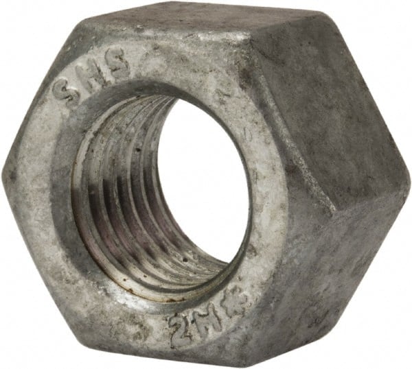 Value Collection - 7/8-9 UNC Steel Right Hand Heavy Hex Nut - 1-7/16" Across Flats, 55/64" High, Galvanized Finish - Exact Tooling