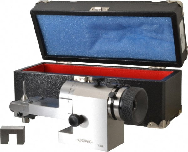 Accupro - 7.8" Max Wheel Diam Optical Radius & Angle Wheel Dresser - 2-1/2" Center Height, 0.0003" Feed Graduations of Handle Scale, 0.89" Tangential Travel, 1" Concave Radius, 1/2" Convex Radius - Exact Tooling