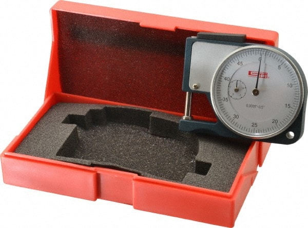 SPI - 0 to 1/2 Inch Measurement, 0.0005 Inch Graduation, 1/2 Inch Throat Depth, Dial Thickness Gage - 1-7/8 Inch Dial Diameter - Exact Tooling