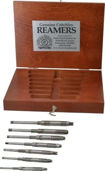 Made in USA - #110 to #104 Diam, 1/4 to 15/32" Variable Diam, Straight Shank, Adjustable Hand Reamer Set - High Speed Steel, Bright Finish, 7 Pieces - Exact Tooling