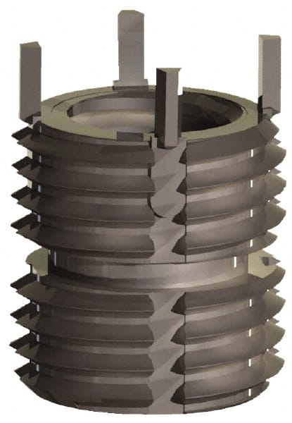 Jergens - 7/8-14 Internal, 1-1/4 - 12 External, 1-1/4" Insert Length, Heavy Duty Keylocking Thread Inserts - Stainless Steel, Passivated Finish, Grade 303 - Exact Tooling