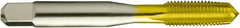 Made in USA - #8-32 UNC 2B 4 Flute TiN Finish High Speed Steel Straight Flute Standard Hand Tap - Taper, Right Hand Thread, 2-1/8" OAL, 3/4" Thread Length, H3 Limit, Oversize - Exact Tooling