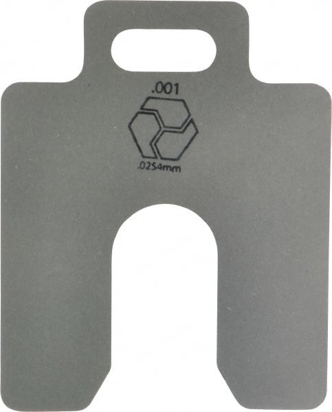 Made in USA - 20 Piece, 2 Inch Long x 2 Inch Wide x 0.001 Inch Thick, Slotted Shim Stock - Stainless Steel, 5/8 Inch Wide Slot - Exact Tooling