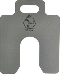 Made in USA - 20 Piece, 2 Inch Long x 2 Inch Wide x 0.001 Inch Thick, Slotted Shim Stock - Stainless Steel, 5/8 Inch Wide Slot - Exact Tooling