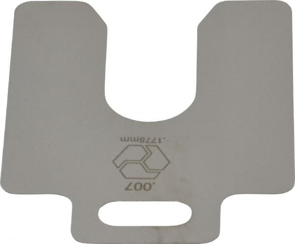 Made in USA - 20 Piece, 2 Inch Long x 2 Inch Wide x 0.007 Inch Thick, Slotted Shim Stock - Stainless Steel, 5/8 Inch Wide Slot - Exact Tooling