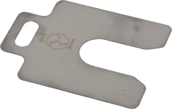 Made in USA - 20 Piece, 2 Inch Long x 2 Inch Wide x 0.015 Inch Thick, Slotted Shim Stock - Stainless Steel, 5/8 Inch Wide Slot - Exact Tooling