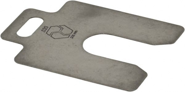 Made in USA - 20 Piece, 2 Inch Long x 2 Inch Wide x 0.02 Inch Thick, Slotted Shim Stock - Stainless Steel, 5/8 Inch Wide Slot - Exact Tooling