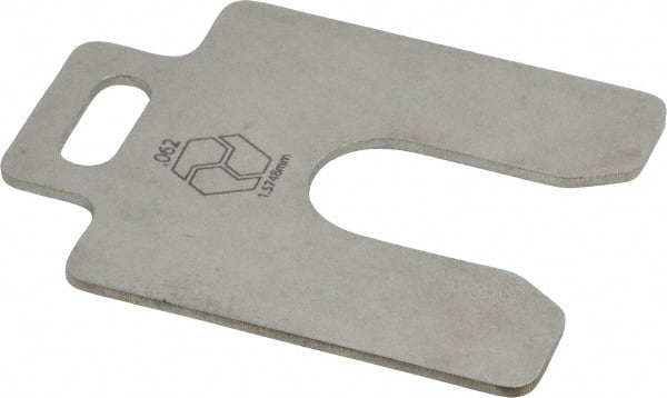 Made in USA - 10 Piece, 2 Inch Long x 2 Inch Wide x 0.062 Inch Thick, Slotted Shim Stock - Stainless Steel, 5/8 Inch Wide Slot - Exact Tooling