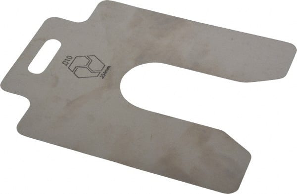 Made in USA - 20 Piece, 4 Inch Long x 4 Inch Wide x 0.01 Inch Thick, Slotted Shim Stock - Stainless Steel, 1-1/4 Inch Wide Slot - Exact Tooling