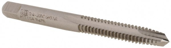 Union Butterfield - 1/4-20 UNC, 3 Flute, Bright Finish, High Speed Steel Spiral Point Tap - Plug Chamfer, Right Hand Thread, 2-1/2" OAL, 1" Thread Length, 0.255" Shank Diam, 2B/3B Class of Fit, Series 1585NR - Exact Tooling