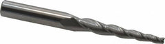 Accupro - 3° Taper Angle per Side, 1/8" Small End Diam, 1-1/2" LOC, Solid Carbide 3 Flute Tapered Square End Mill - 3-1/2" OAL, 3/8" Shank Diam, Spiral Flute - Exact Tooling