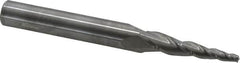 Accupro - 5° Taper Angle per Side, 1/8" Small End Diam, 1-1/2" LOC, Solid Carbide 3 Flute Tapered Square End Mill - 3-1/2" OAL, 3/8" Shank Diam, Spiral Flute - Exact Tooling