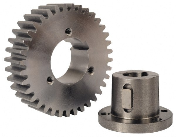 Browning - 12 Pitch, 4-1/2" Pitch Diam, 4.666" OD, 54 Tooth Bushed Spur Gear - 3/4" Face Width, 2-1/2" Hub Diam, 14.5° Pressure Angle, Steel - Exact Tooling