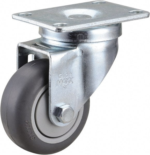 Value Collection - 3" Diam x 1-1/4" Wide x 4-3/8" OAH Top Plate Mount Swivel Caster - Soft Rubber, 200 Lb Capacity, Ball Bearing, 2-7/8 x 3-5/8" Plate - Exact Tooling