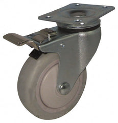 Value Collection - 5" Diam x 1-1/4" Wide x 6-15/32" OAH Top Plate Mount Swivel Caster with Brake - Hard Rubber, 220 Lb Capacity, Ball Bearing, 2-7/8 x 3-5/8" Plate - Exact Tooling
