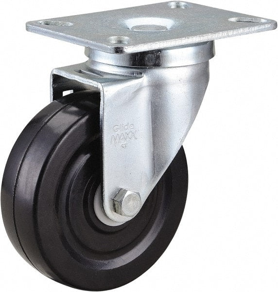 Value Collection - 4" Diam x 1-1/4" Wide x 5-1/8" OAH Top Plate Mount Swivel Caster - Hard Rubber, 200 Lb Capacity, Ball Bearing, 3-1/4 x 4" Plate - Exact Tooling