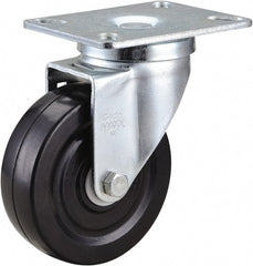 Value Collection - 4" Diam x 1-1/4" Wide x 5-1/8" OAH Top Plate Mount Swivel Caster - Hard Rubber, 200 Lb Capacity, Ball Bearing, 3-1/4 x 4" Plate - Exact Tooling