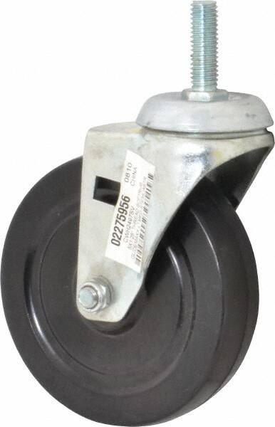 Value Collection - 5" Diam x 1-1/4" Wide x 6-1/8" OAH Stem Mount Swivel Caster - Soft Rubber, 200 Lb Capacity, Plain Bearing, 1/2-13 x 1-1/2" Threaded Stem - Exact Tooling