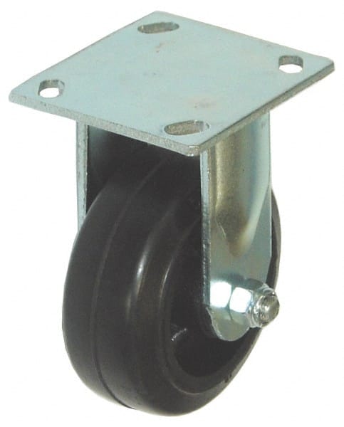 Value Collection - 4" Diam x 2" Wide x 5-5/8" OAH Top Plate Mount Rigid Caster - Hard Rubber, 290 Lb Capacity, Roller Bearing, 4 x 4-1/2" Plate - Exact Tooling