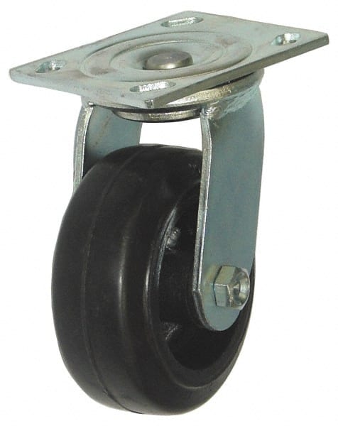 Value Collection - 8" Diam x 2" Wide x 9-1/2" OAH Top Plate Mount Swivel Caster - Hard Rubber, 500 Lb Capacity, Roller Bearing, 4 x 4-1/2" Plate - Exact Tooling