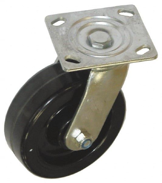 Value Collection - 6" Diam x 1-1/2" Wide x 7-1/2" OAH Top Plate Mount Swivel Caster - Phenolic, 1,000 Lb Capacity, Roller Bearing, 4 x 4-1/2" Plate - Exact Tooling