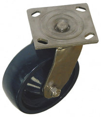 Value Collection - 4" Diam x 2" Wide x 5-5/8" OAH Top Plate Mount Swivel Caster - Polyurethane, 600 Lb Capacity, Roller Bearing, 4-1/2 x 6-1/4" Plate - Exact Tooling