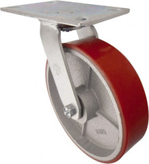 Value Collection - 8" Diam x 2" Wide x 9-1/2" OAH Top Plate Mount Swivel Caster - Polyurethane, 1,000 Lb Capacity, Roller Bearing, 4-1/2 x 6-1/4" Plate - Exact Tooling