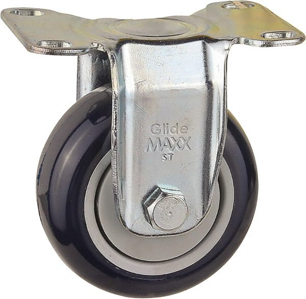 Value Collection - 3" Diam x 1-1/4" Wide x 3-3/4" OAH Top Plate Mount Rigid Caster - Polyurethane, 210 Lb Capacity, Ball Bearing, 3-5/8 x 2-7/8" Plate - Exact Tooling