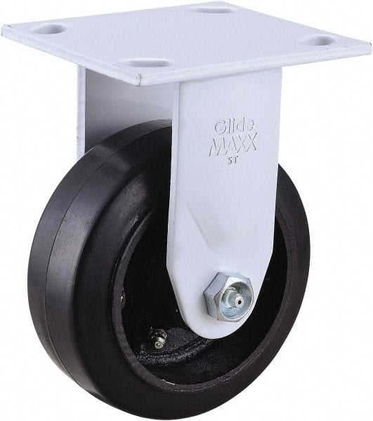 Value Collection - 5" Diam x 2" Wide x 6-1/2" OAH Top Plate Mount Rigid Caster - Hard Rubber, 350 Lb Capacity, Roller Bearing, 4 x 4-1/2" Plate - Exact Tooling