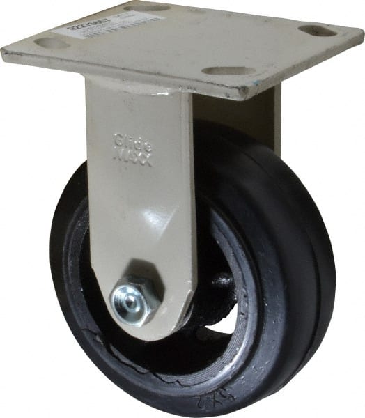 Value Collection - 5" Diam x 2" Wide, Hard Rubber Rigid Caster - 675 Lb Capacity, Top Plate Mount, 4" x 4-1/2" Plate, Delrin Bearing - Exact Tooling