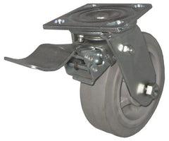 Value Collection - 4" Diam x 2" Wide x 5-5/8" OAH Top Plate Mount Swivel Caster with Brake - TPR, 300 Lb Capacity, Roller Bearing, 4 x 4-1/2" Plate - Exact Tooling
