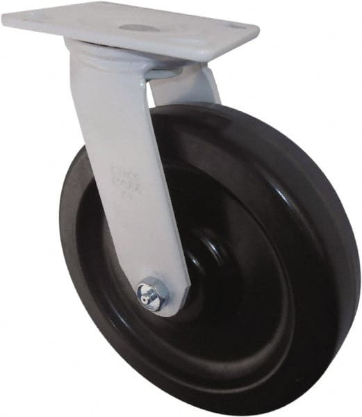Value Collection - 8" Diam x 2" Wide x 9-1/2" OAH Top Plate Mount Swivel Caster - Phenolic, 1,200 Lb Capacity, Roller Bearing, 4 x 4-1/2" Plate - Exact Tooling